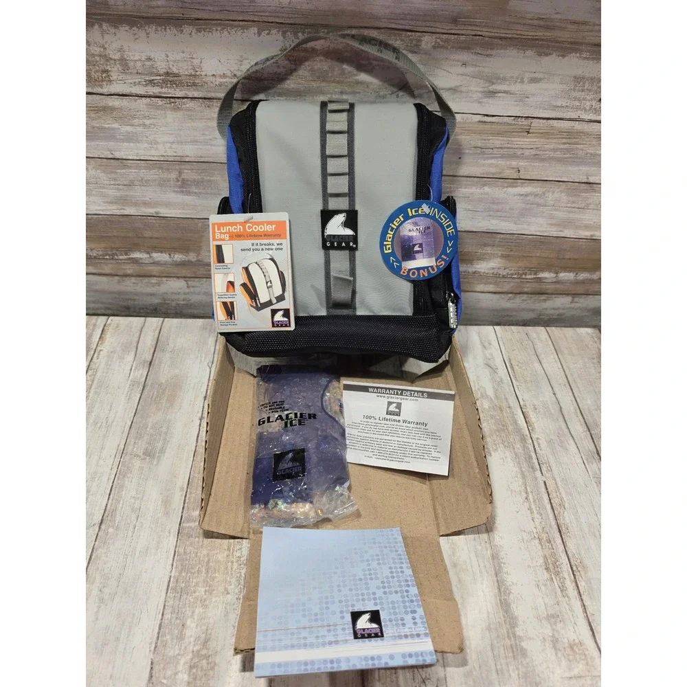 Glacier Gear Lunch Cooler Bag Blue Grey Black Insulated with Glacier Ice Pack